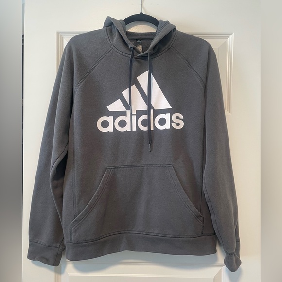 adidas Tops - adidas Oversized Dark Gray Pullover Hoodie with White Logo